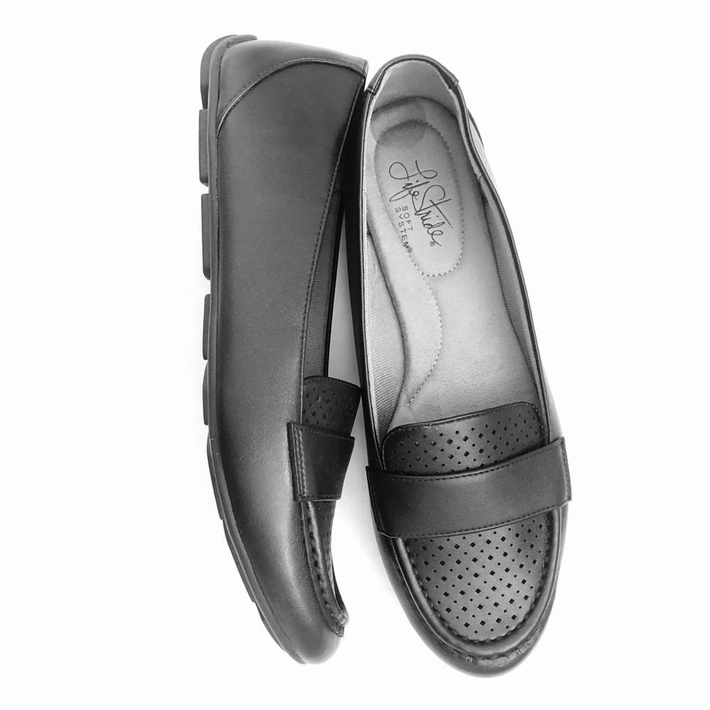 Life Stride Black Loafers Slip On Comfort Shoes Flats Casual Driving